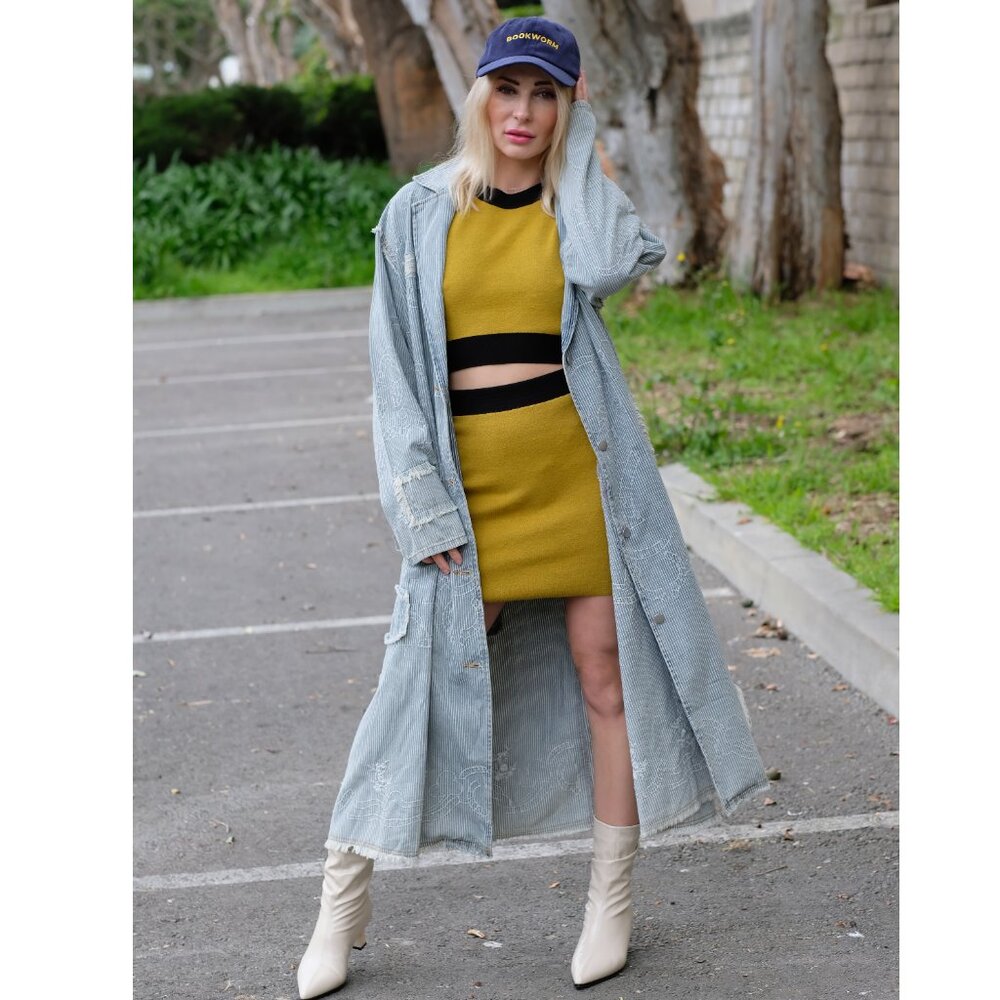 Pol Brand Urban Blues Long Distressed Denim Trench